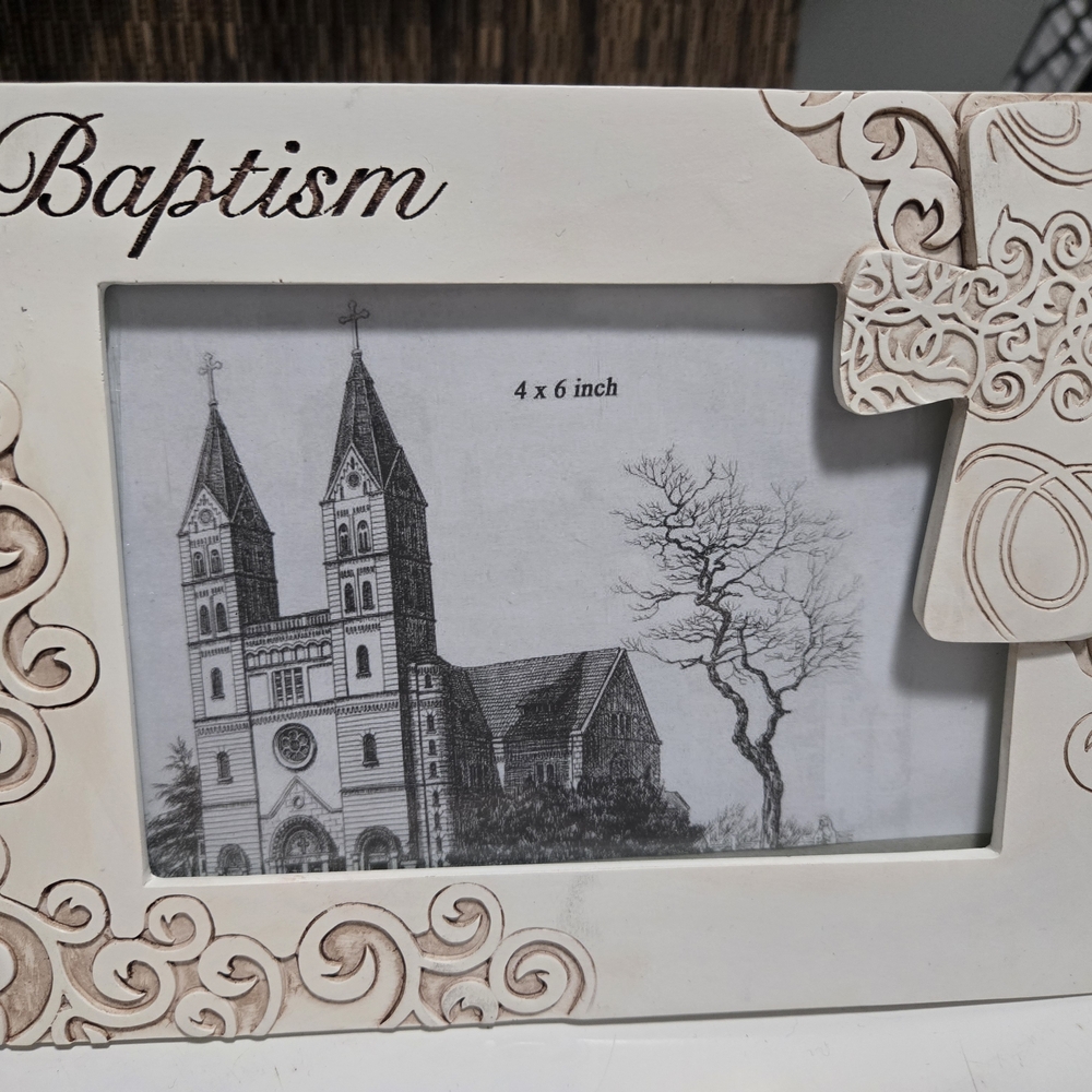 Elegant Baptism Photo Frame - Cream and Brown